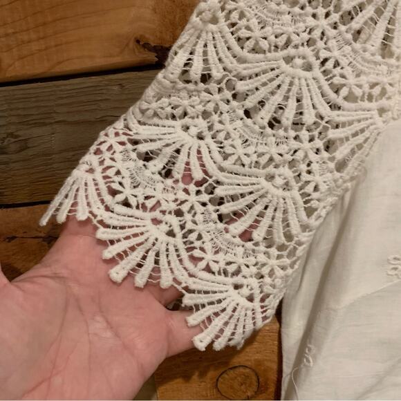 Sundance Imperial Eyelet Short Sleeve Shift Dress White Sz M Embroidered Bridal - Picture 3 of 9